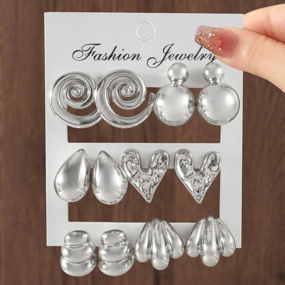 6 Perechi Cercei Stud Punk Geometrie Cercei Creativi Picătură de Apă Inimă pentru Femei Farmec Zilnic Versatil Bijuterii de Petrecere