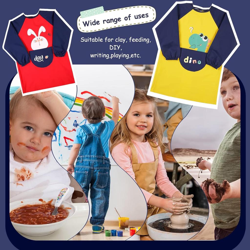 Painting Apron Double Layer Waterproof Painting Coat School with Pockets Painting Gown Children 6~8 Years Craft Apron Painting