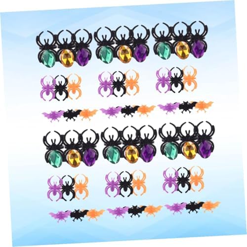 HONITANO 60Pcs Halloween Plastic Rings Spider Bat Design Kids Party Favors Random Color