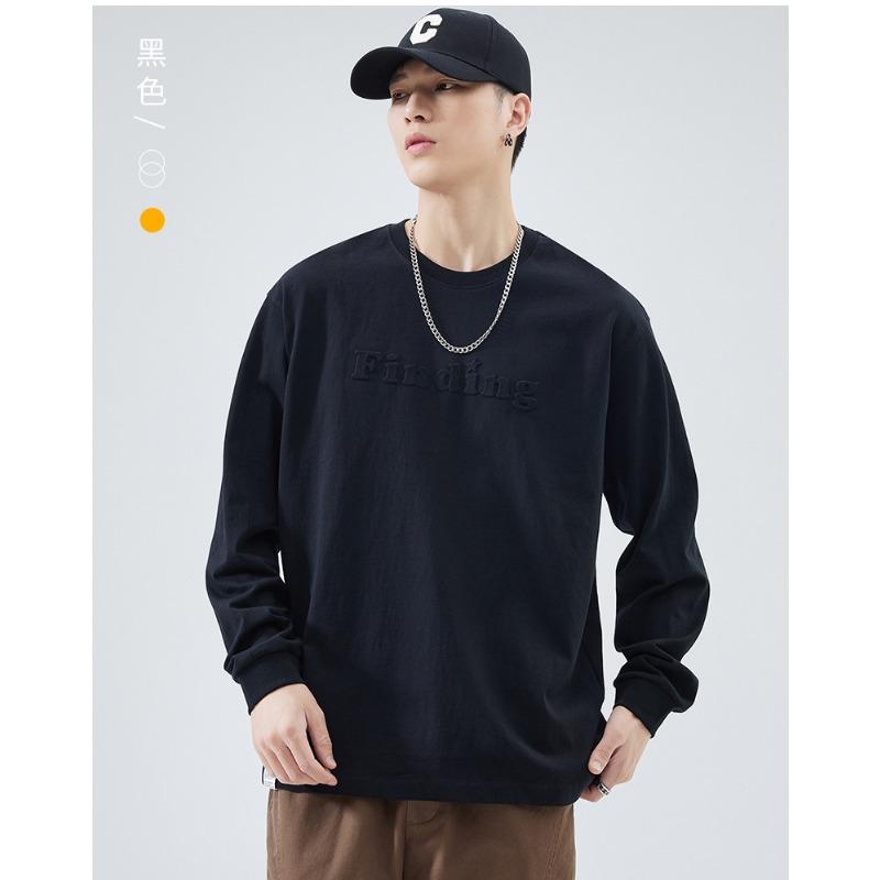 Heavyweight Pure Cotton Men Long Sleeve Crew Neck Loose Casual T Shirt