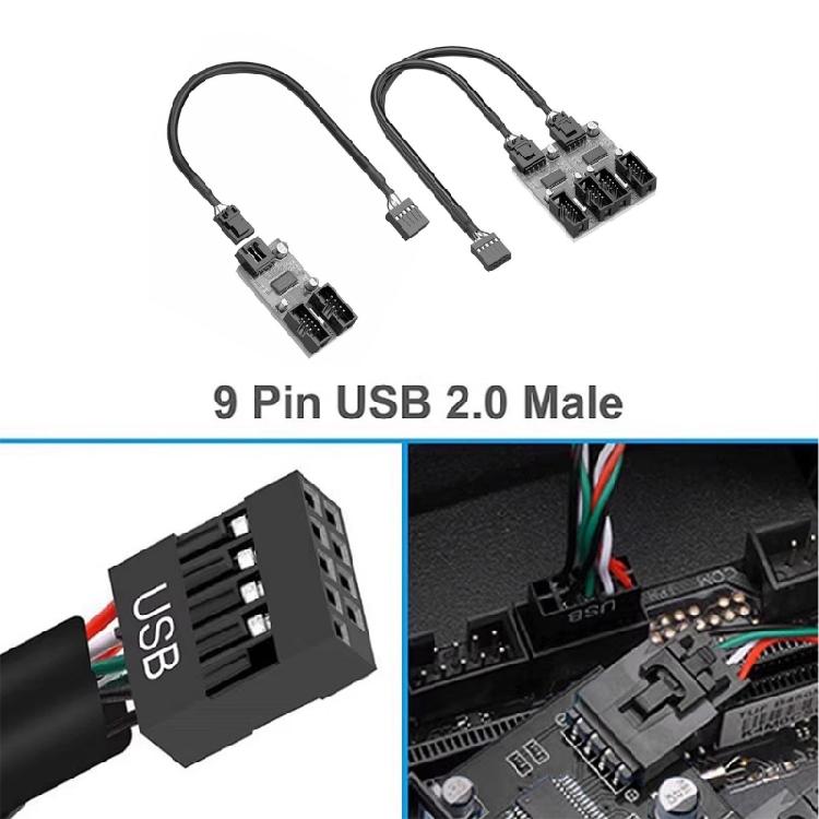 USB 2.0 9Pin Header Male to 2/4 9Pin Female Adapter Cable for Motherboards Internal Port Multiplication
