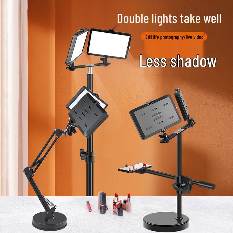 Dual Light No-Shadow Phone Stand: Live Stream Selfie Fill Light for Desktop & Professional Food Photography.