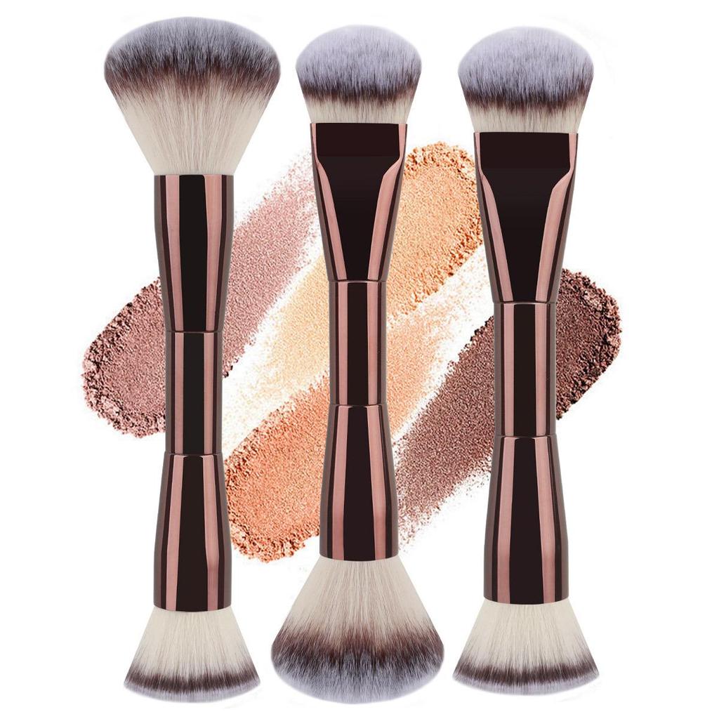 New Double-Headed Foundation & Contour Makeup Brush with Soft All-Aluminum Tube Design