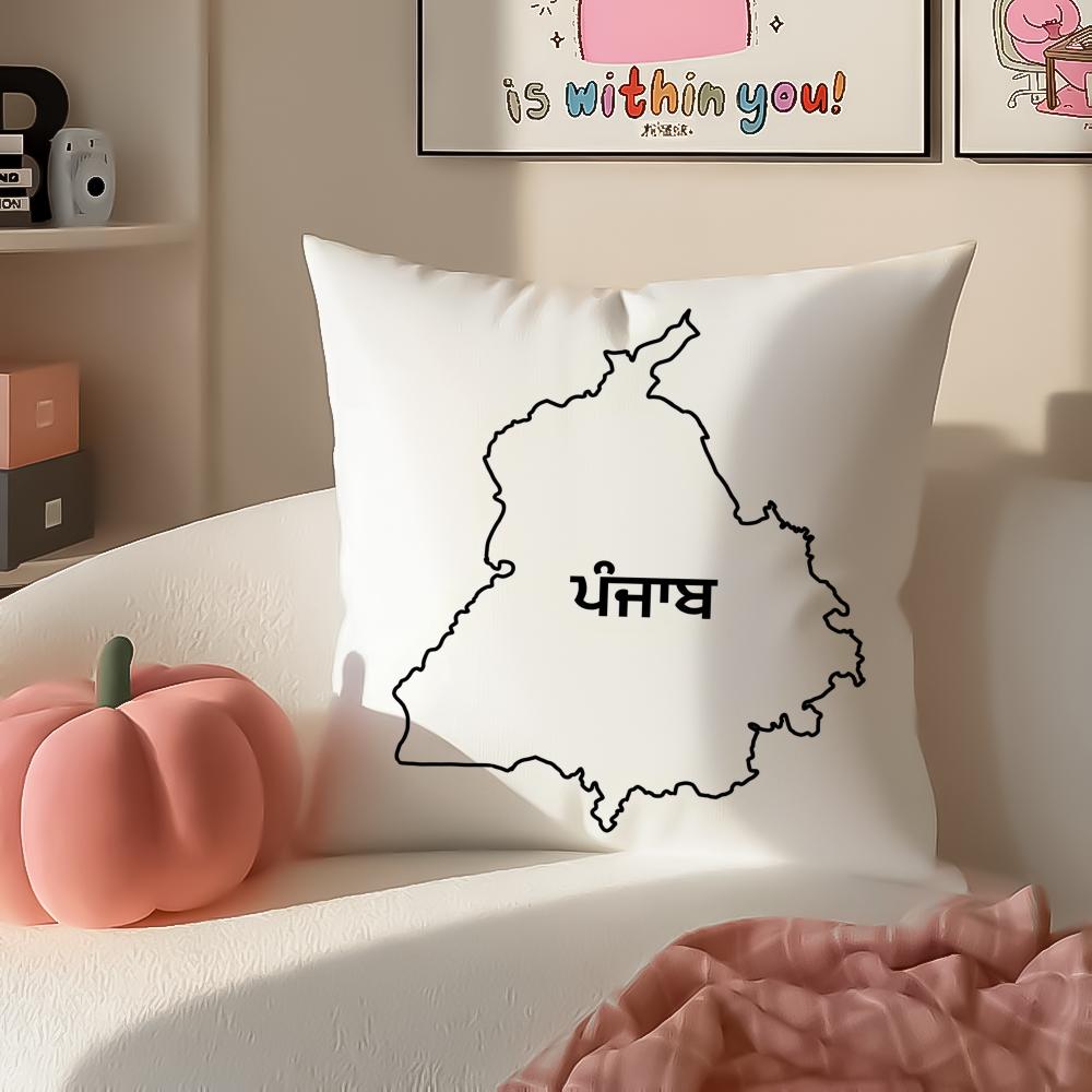 Classic PPunjab Map Cushion Cover Pillowcase Short Plush Invisible zipper Room Sofa Cushion Cover