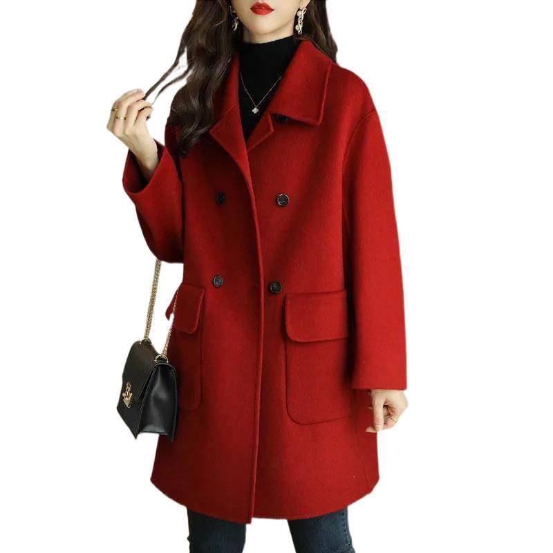 Southeast Asia Women's Mid-Length Woolen Coat: Korean Style, Warm, Loose Fit for Autumn/Winter