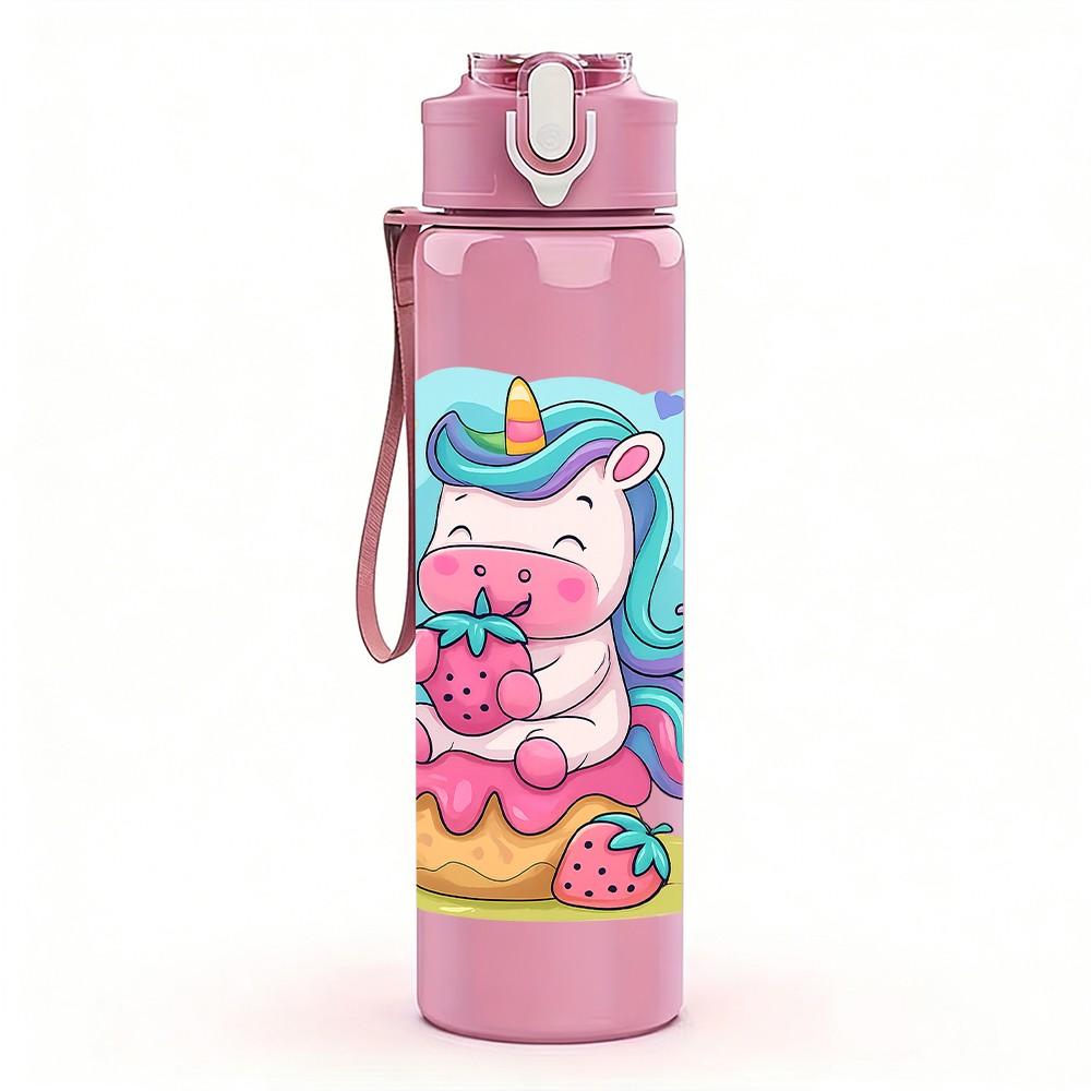 1PC Donut Unicorn Cartoon Art 750ml Color Plastic Sports Water Bottle Leakproof Flip Straw Lid Suitable for Sports Office Home Use