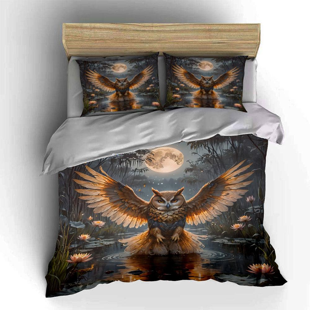 Owl Design Art Decor Set Multiple Sizes Kid'S And Adults' Bedroom Exquisite 3Pc Bedding Set, Gift