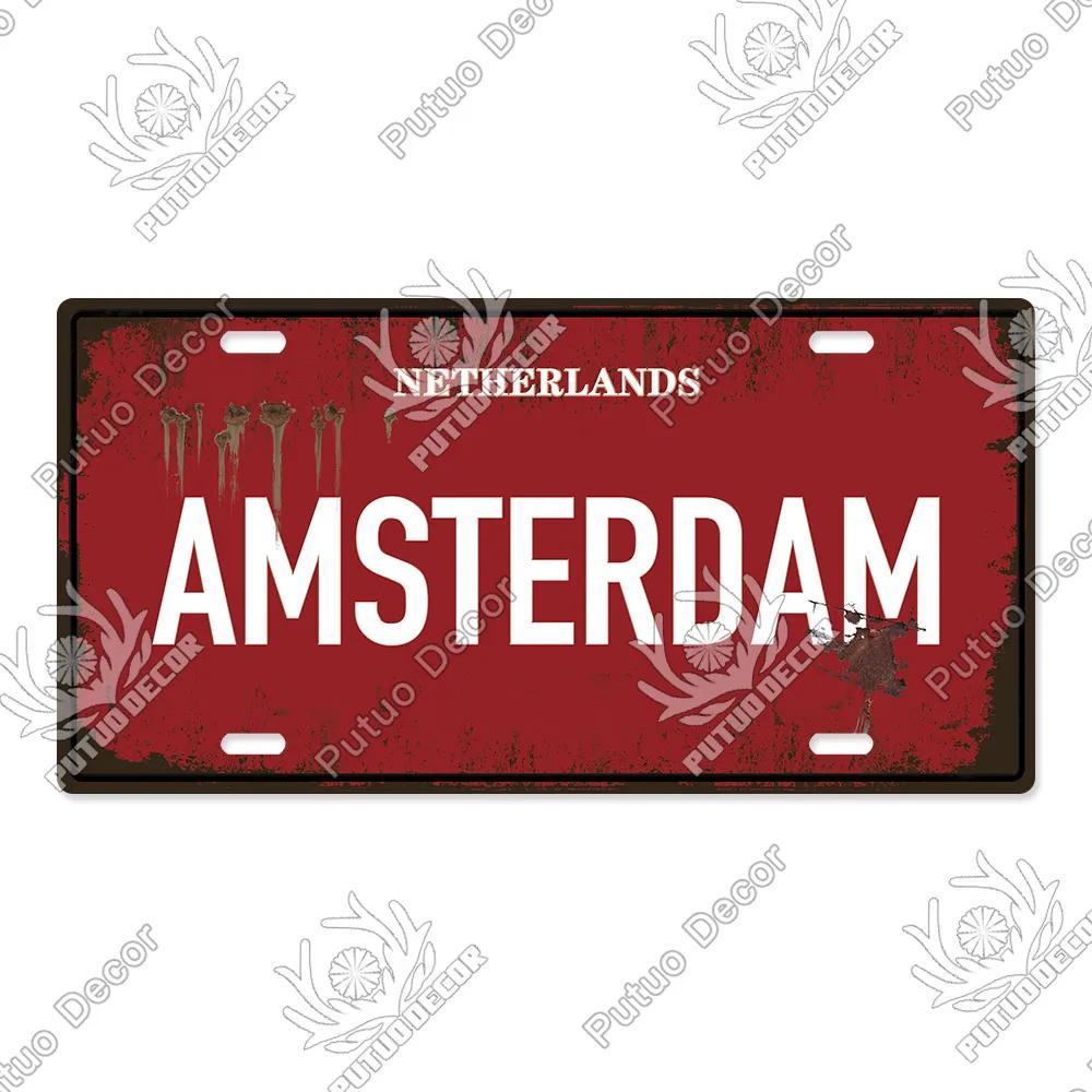 Putuo Decor Stadt Metallschild Plakette Metall Vintage Kennzeichen Blechschild Wanddeko für Man Cave Pub Bar Dekoration