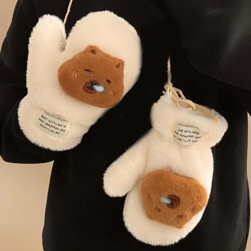 3D Animal Plush Gloves Winter Warm Gloves for Kids Teens Hand Warmers Furry Mittens Coldproof Windproof Cycling Handwear