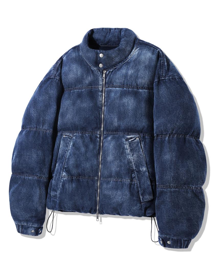 Trillion Denim Washed Biker Padded Jacket_Middle Blue