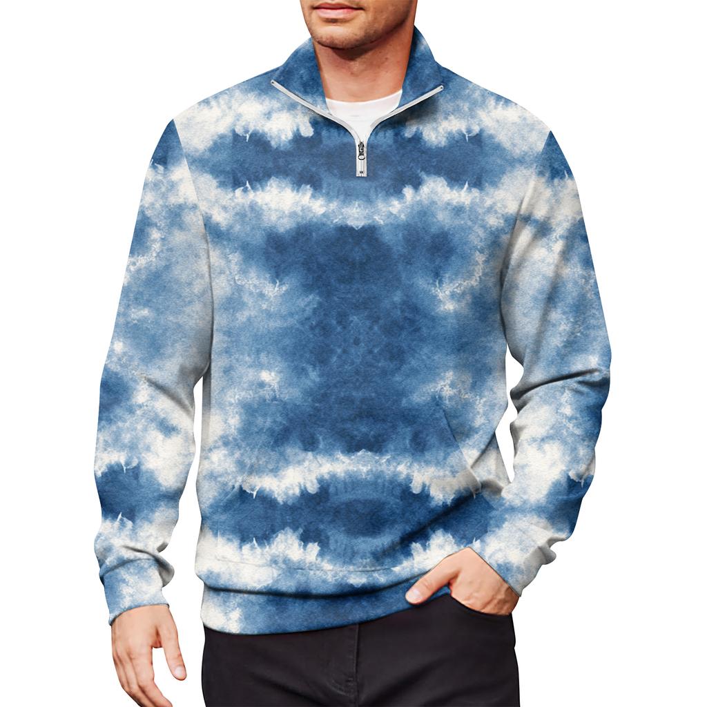 Men's Loose Casual 1/4 Zip Sweatshirt Fashion Printed Long Sleeve Top With Pockets