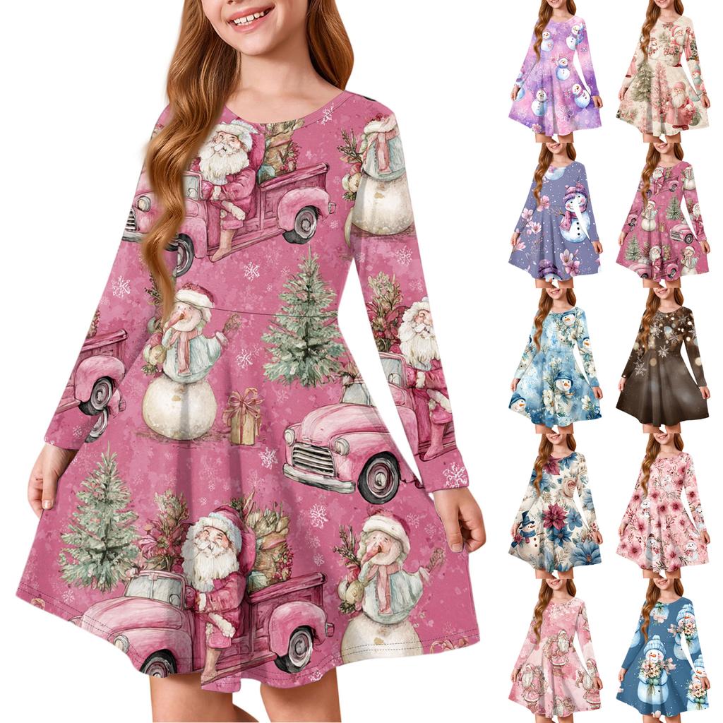 Girls' Princess Dress - Long Sleeve A-Line T-Shirt Dress Christmas Day
