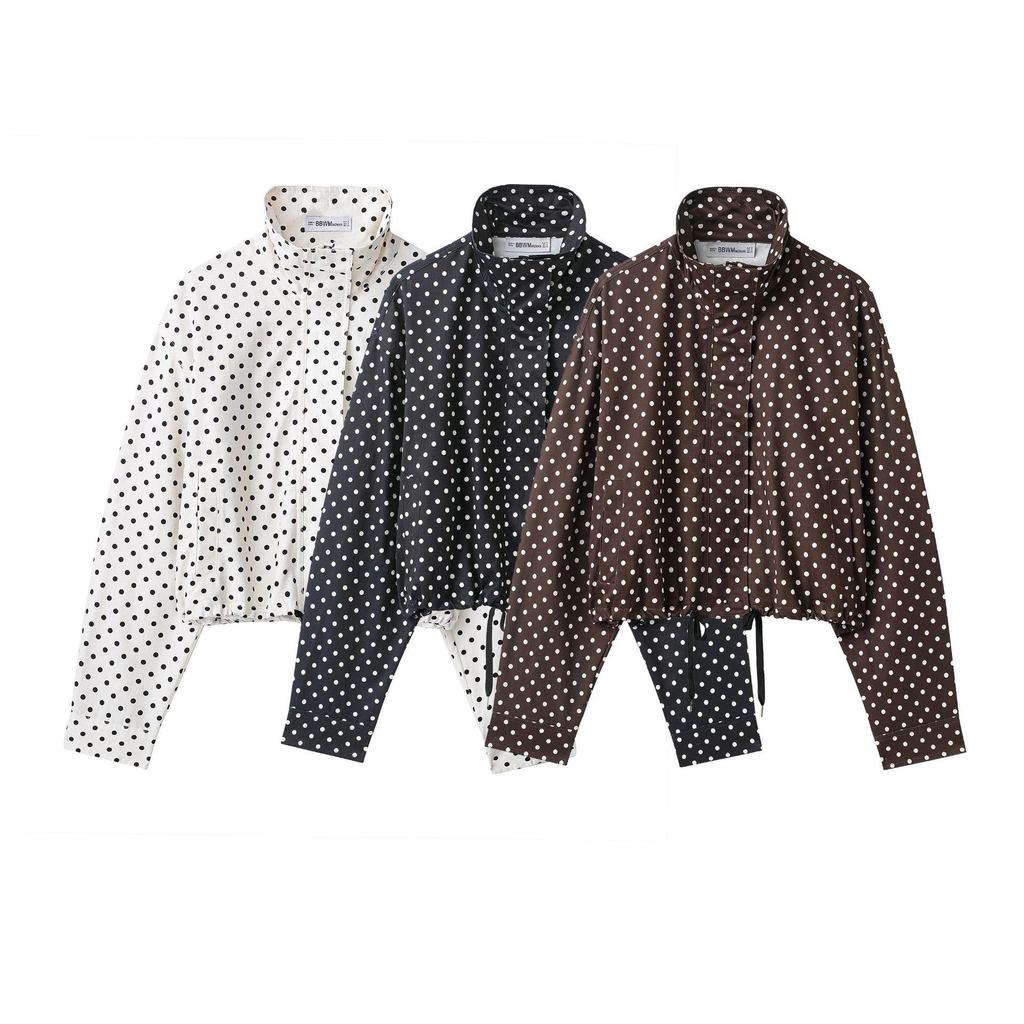 2025 Autumn Women's Polka Dot Puff Sleeve Jacket and Casual Pants Set