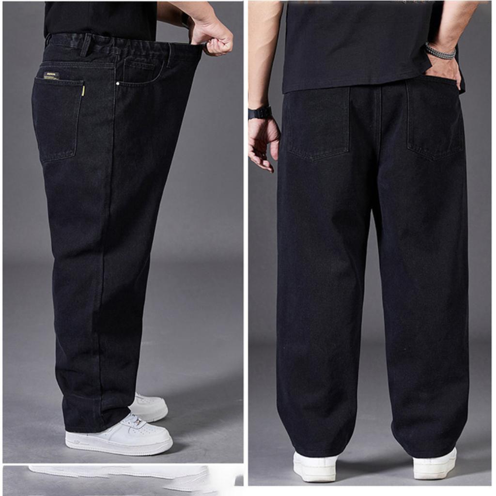 Retro Džíny Pánské Podzimní Volné Rovné Rovné Široké Nohavice Elastický Pas Nadměrná Velikost