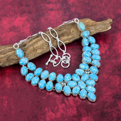 Náhrdelník z masivního sterlingového stříbra 925 Larimar s nastavitelným řetízkem, ručně vyráběné šperky z drahokamů k pamětnímu dni