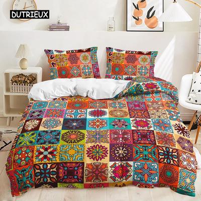 Juego de ropa de cama bohemia con flores bohemias, funda de edredón, fundas de almohada de nacionalidad exótica, tamaño Queen y King para mujer, decoración de dormitorio para parejas