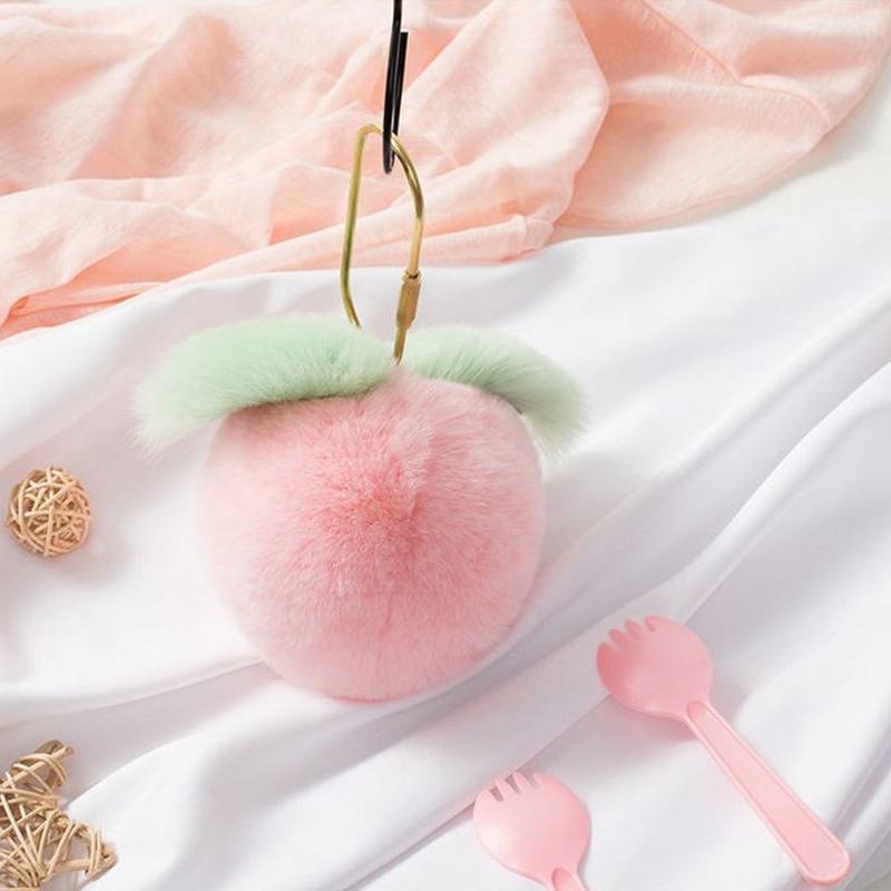 Araba Anahtarları İçin Sevimli Tüylü Şeftali Anahtarlık Yüksek Kalite Yumuşak Peluş Meyve Anahtarlık Kawaii Yumuşak Kürk Şeftali Anahtarlık Çanta Süsü