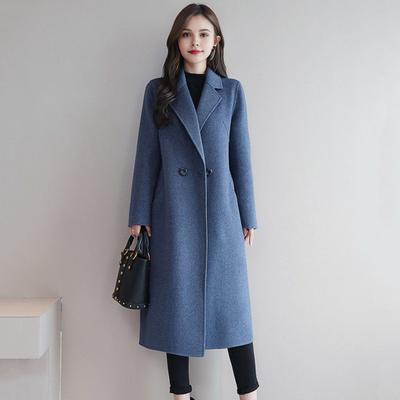 Women's Fall Winter Wool Coat Notch Lapel Single-Breasted Peacoat Casual Trench Coat Mid-Long Thick Overcoat