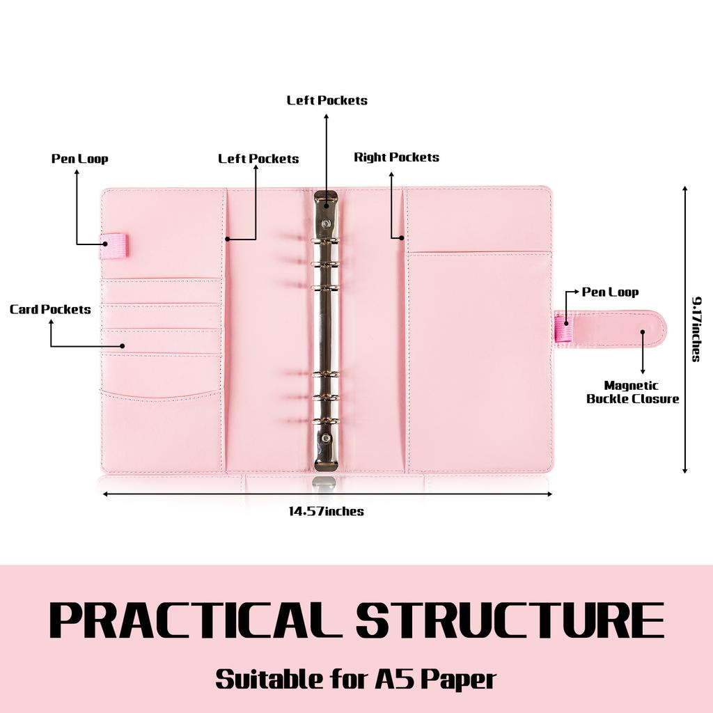 A5  With 80 Sheet Inner Line PU Leather DIY Binder Notebook Cover Diary Agenda Planner Paper Cover School Stationery