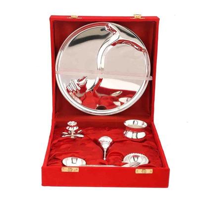 Silver Tradational Pooja Thali Set of 7 Pieces with Royal Velvet Box