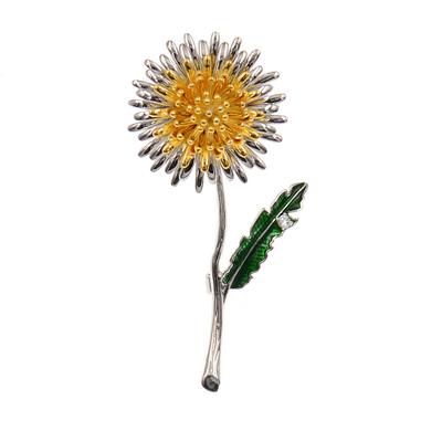 Nova folha verde amarelo dandelion flor esmalte broches feminino masculino plantas de casamento pinos presentes de festa alta qualidade