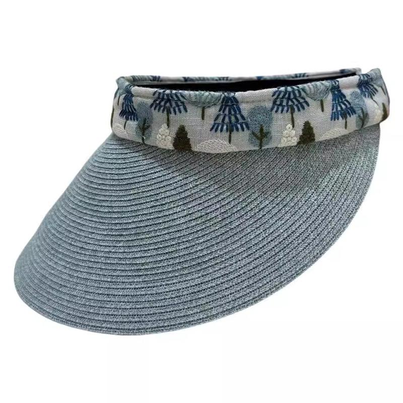 Spring and Summer Empty Top Sun Hat Women's Big Eaves Breathable Sun Protection Straw Hat Straw Woven Literary Headband Sun Hat Outdoor Beach Hat