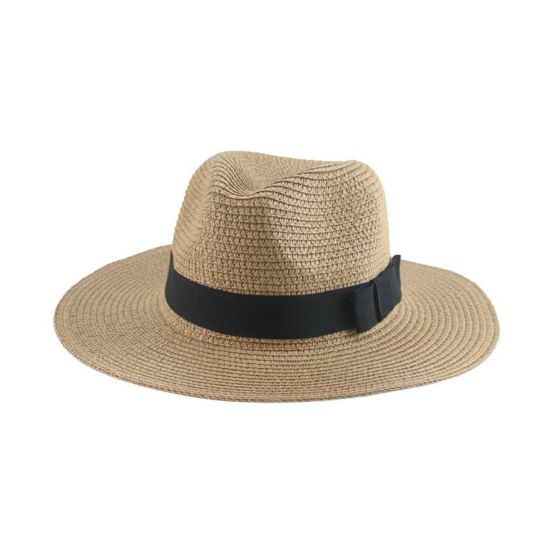 Black Ribbon Panama Straw Hat Flat Eaves Outdoor Spring and Summer Sunshade Beach Hats for Women