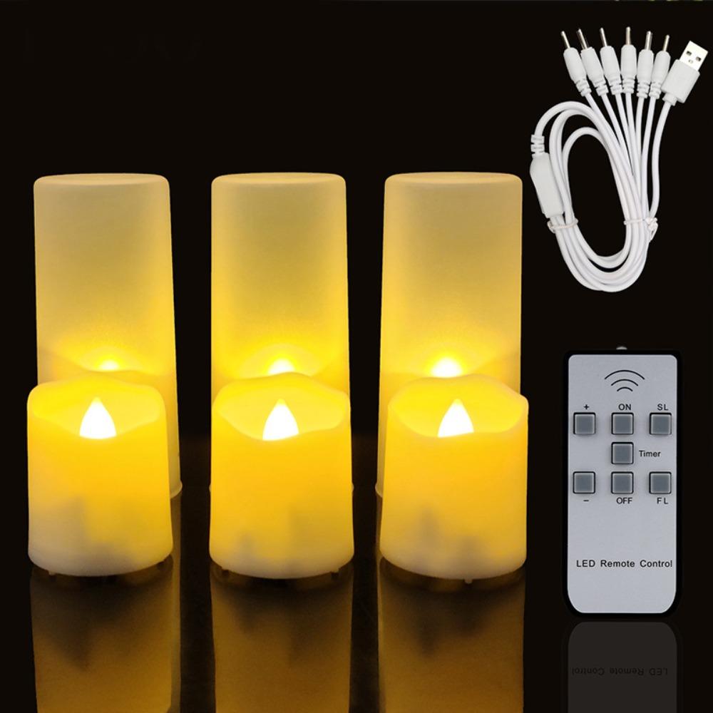 6pcs Rechargeable LED Flameless Candle Timer Function Realistic Flame LED Tea Light Remote Control Dimmable Candle Light