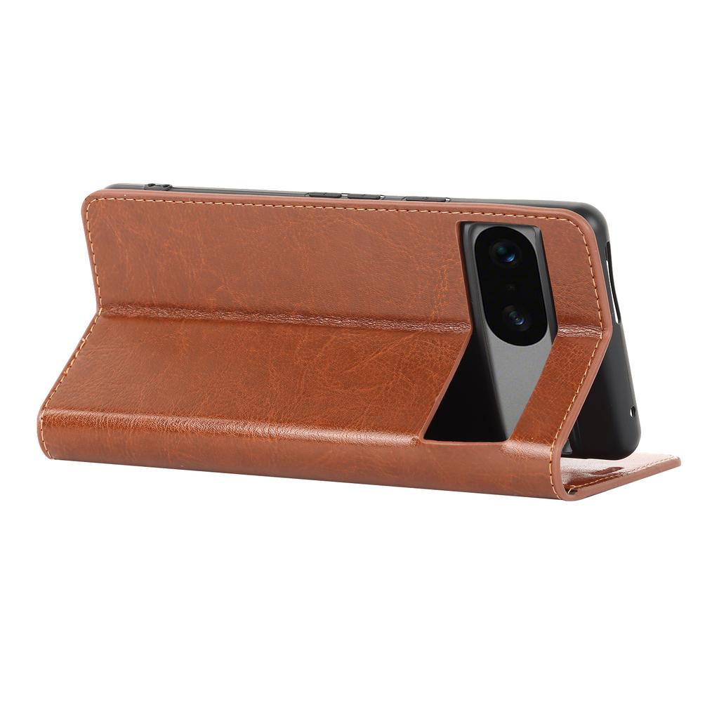 Genuine Leather Phone Cover For Google Pixel 7a,Crazy Horse Texture Magnetic Anti-drop Phone Case with Stand Wallet