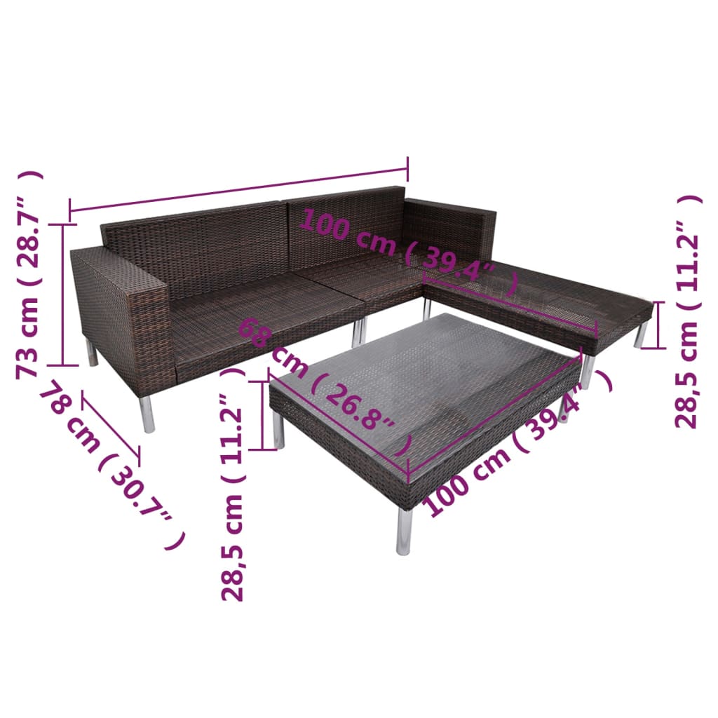 4 Piece Garden Lounge Set with Cushions Poly Rattan Brown
