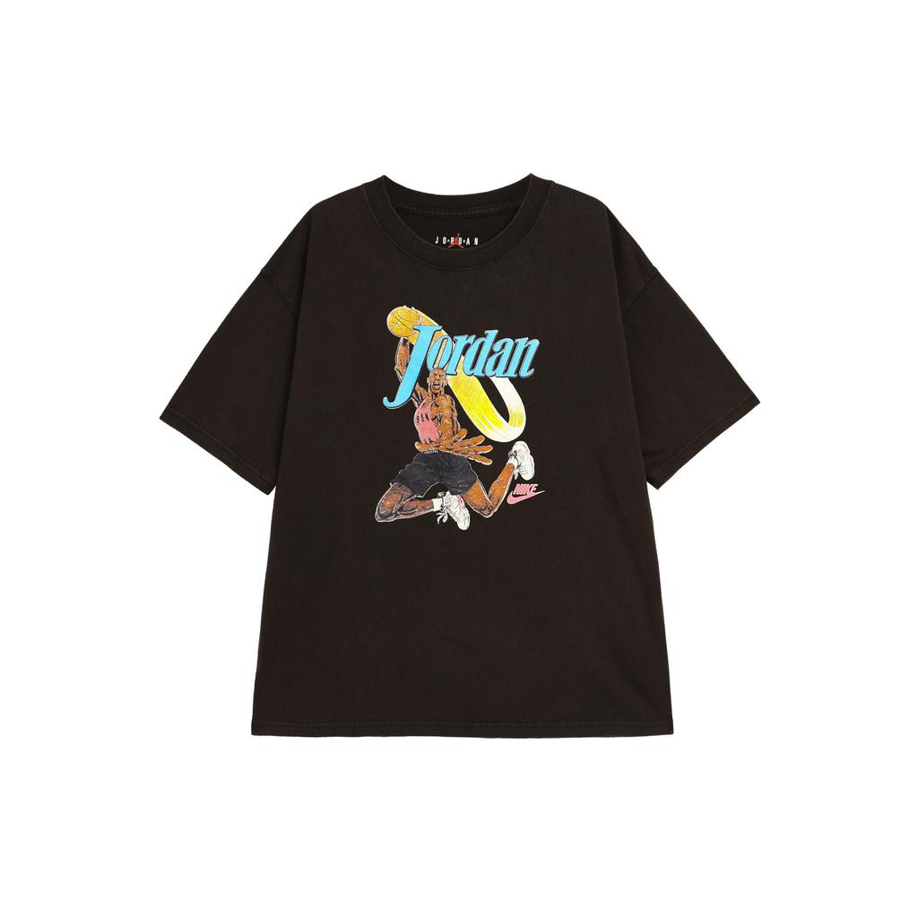 Jordan Loose Fit Short Sleeve T-Shirt With Logo Print Women Tops Gray Black FV7123-045