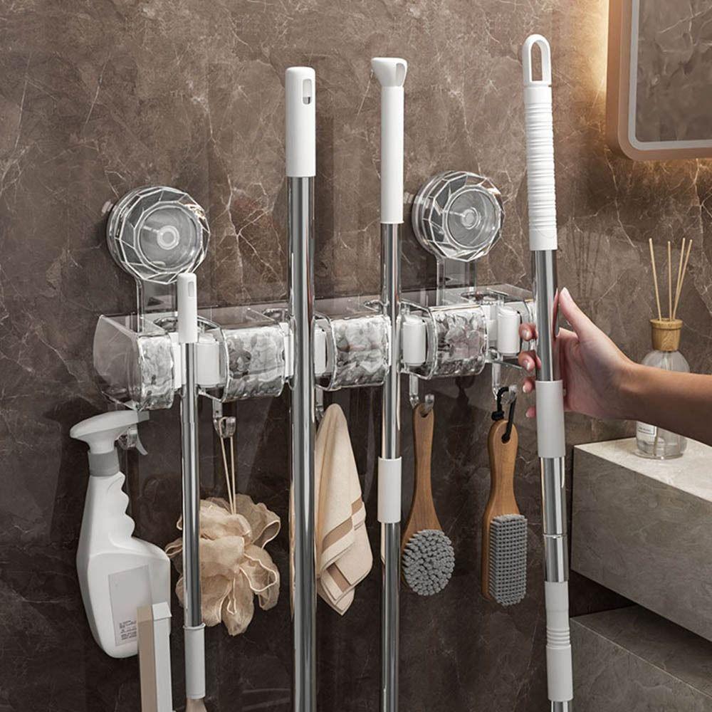 Wall Mounted Broom Mop Holder Plastic Grip Broom Organizer Durable Mop Storage Rack  Bathroom