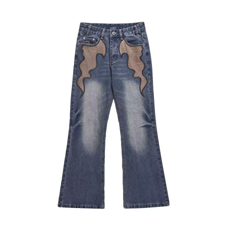 JYL Unisex Straight Jeans American High-Street Vibe Flame Totem Casual Denim S бездна
