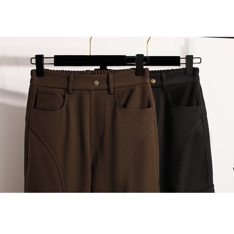 DIMANAF 2025 Autumn Winter Women Plus Size Pants Thick Flocking Casual Lady Long Pants Oversized Loose Clothing