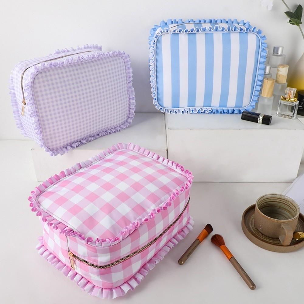 Large Ruffle Pouch Bag Multifunction Ruffle Cosmetic Bag  Toiletry Organizer