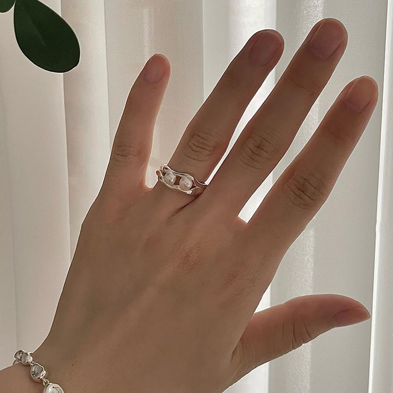 Adjustable Open Elegant Ring With Double Layer Freshwater Pearls For Womens Fashion