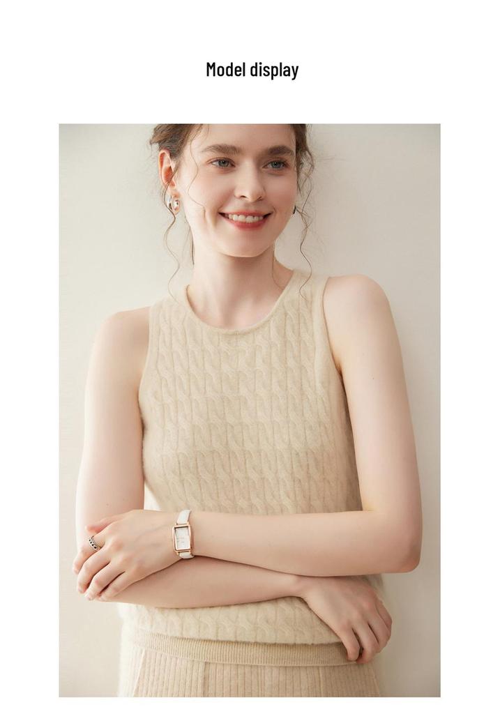 New Arrival: Women's 100% Pure Cashmere Sleeveless Cable Knit Sweater Vest, Round Neck for Autumn/Winter 2025