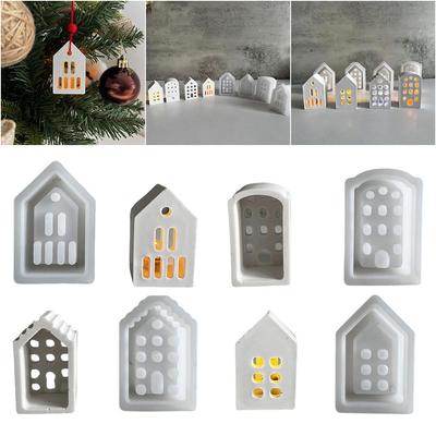 4pcs Hollow Window House Candle Holder Silicone Mold Resin Casting Mold Aroma Soap Mold DIY Candle Holder Ornaments Resin Molds