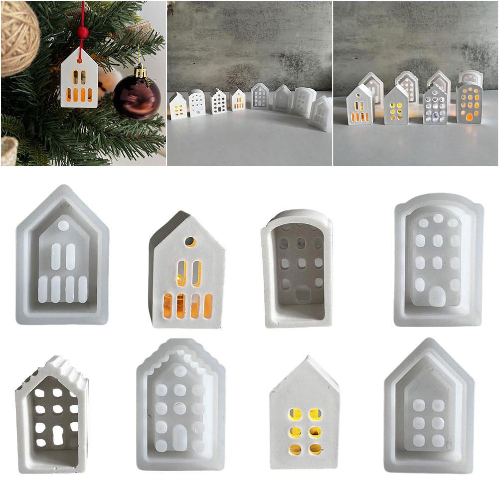 4pcs Hollow Window House Candle Holder Silicone Mold Resin Casting Mold Aroma Soap Mold DIY Candle Holder Ornaments Resin Molds