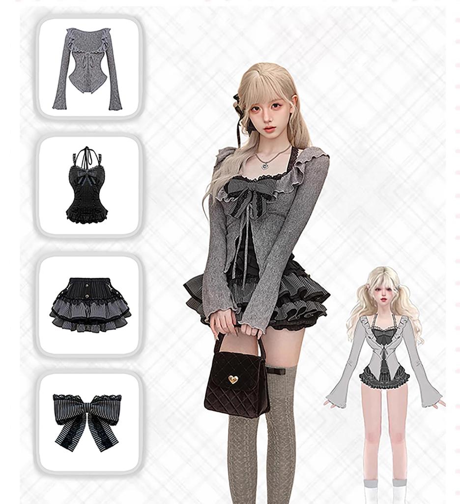Jundakara Dress Long and Mini Skirt with Tiered This Lace and Ruffle Dress is a Sickly and Sexy Korean Fashion Perfect for and Size Women's 4-Piece