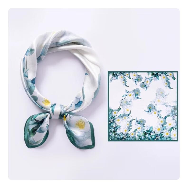 

HANDUNYOU Camellia Print Small Square Scarf