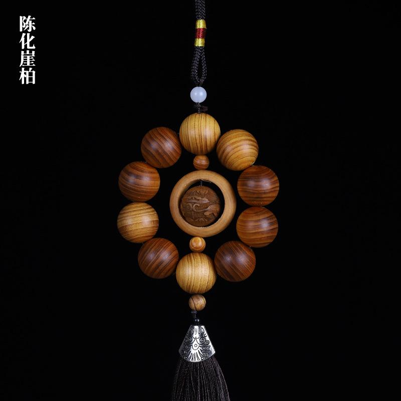 Duobao Pearl Wooden Car Pendant Green Sandalwood Crafts Creative Sandalwood Decorative Buddha Bead Bracelet Car Pendant Ornament