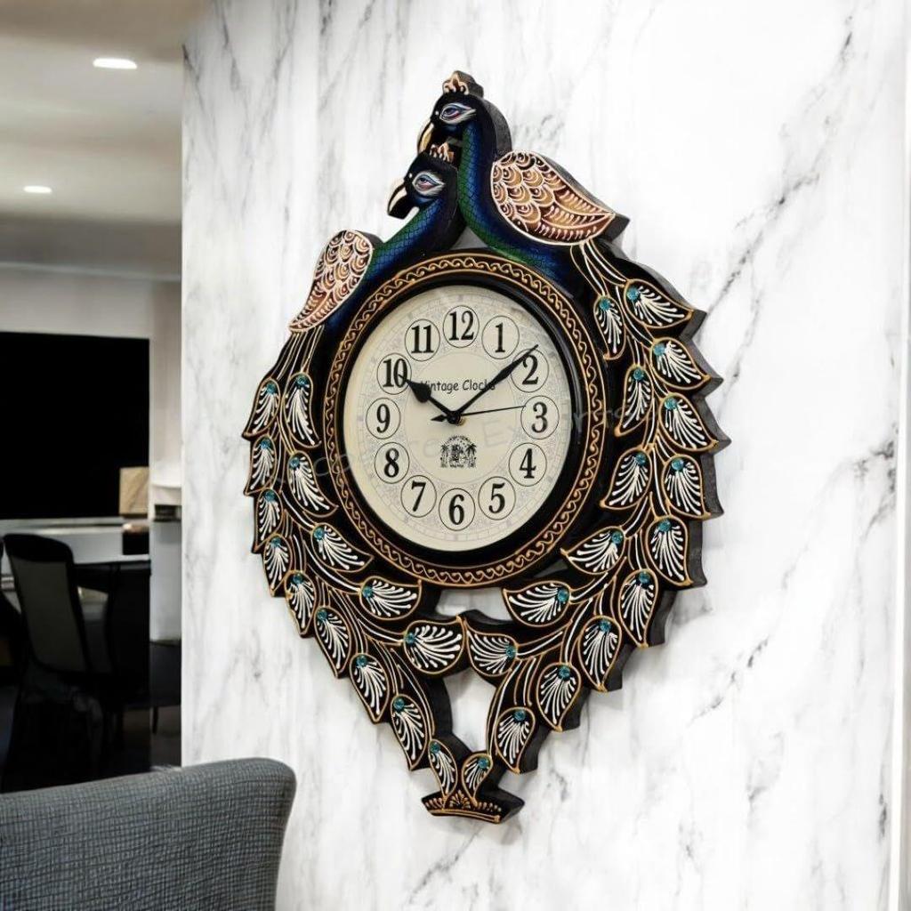 Large Peacock Pine Wood Clock