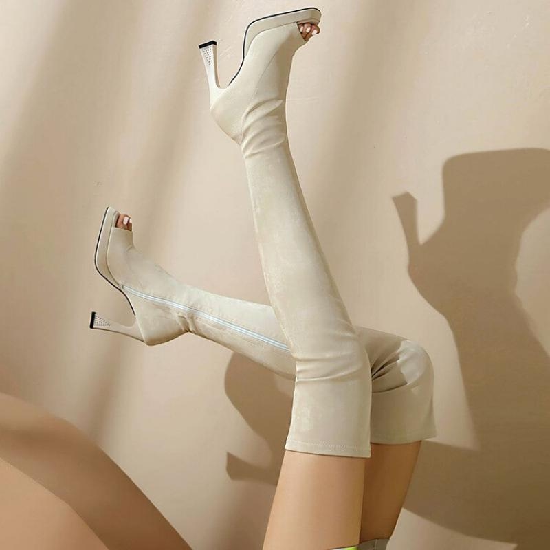 New Women's Fish Mouth Over the Knee Women's Boots European and American Super High Heel Over the Knee Elastic Boots Autumn and Winter Large Size Boot