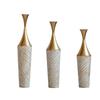 3-Piece Handcrafted Metal Floor Vase Set, Gold & White Textured Tall Vases (27.56"/31.5"/35.43") for Living Room Entryway,Modern