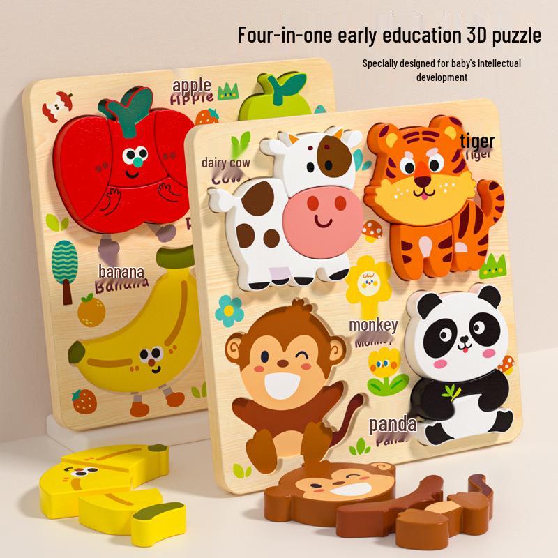 Montessori Handmade Wooden Animal Puzzle Board for Children Aged 0-3 - Early Education Shape Toy