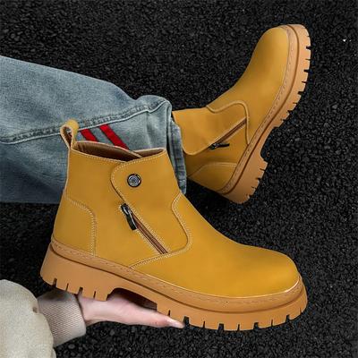 British Style Men's Casual Chelsea Boots Slip-on Original Leather Shoes Outdoors Cowboy Platform Boot Handsome Ankle Botas Mans