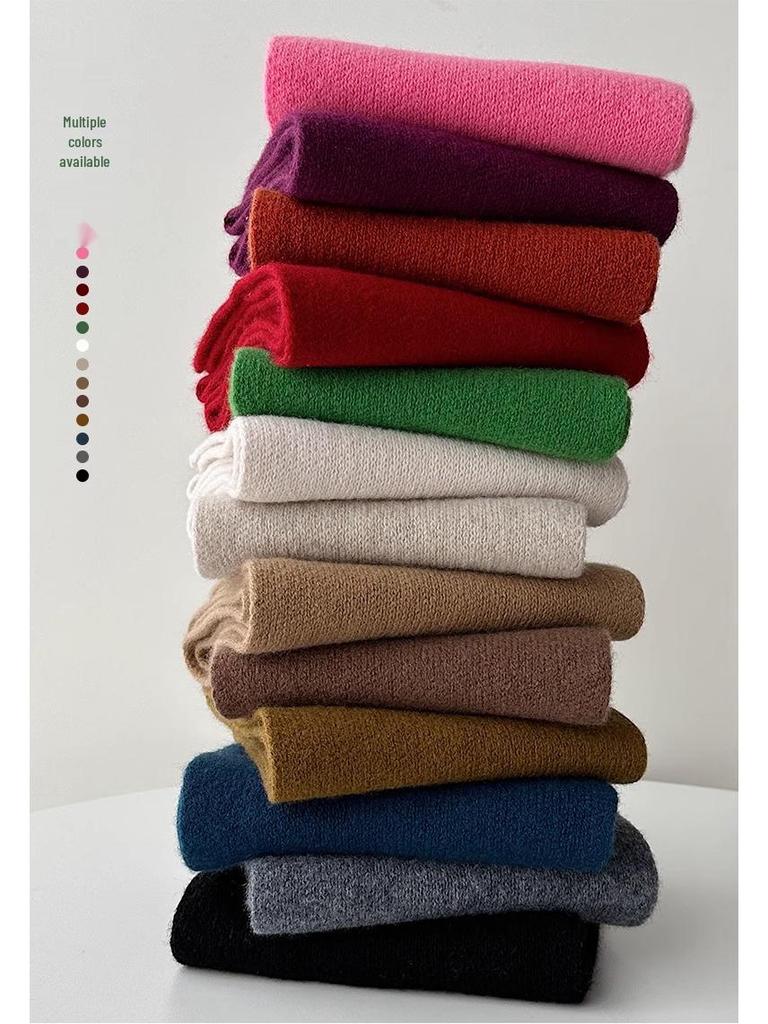 100% Australian Merino Wool Scarf - New Style Solid Color, Unisex Winter Warm Knitted Neck Warmer