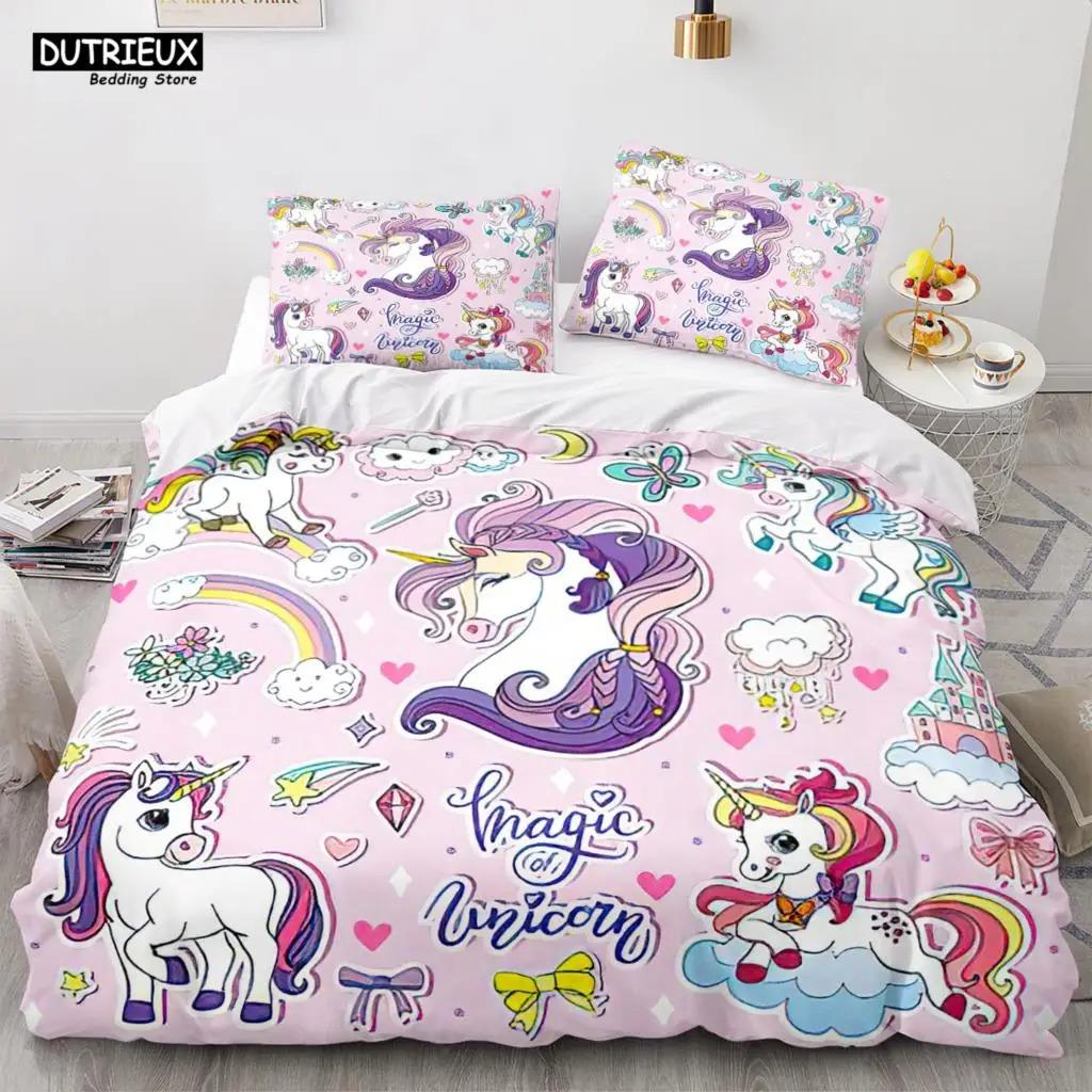 Cartoon Regenbogen Einhorn Bettwäscheset Einhorn Sets Einzel Doppel Queen Twin Full Größe Bettbezug Kind Mädchen Kind Weicher Bettbezug