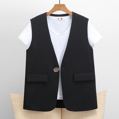 Women's Spring and Autumn Thin Size Plus Size Solid Color Short Style Suit Vest V Neck Sleeveless Coat Shoulder Clip